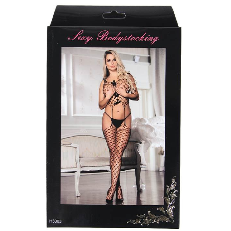 QUEEN LINGERIE - NETZ-BODYSTOCKING MIT KRAWATTEN S/L