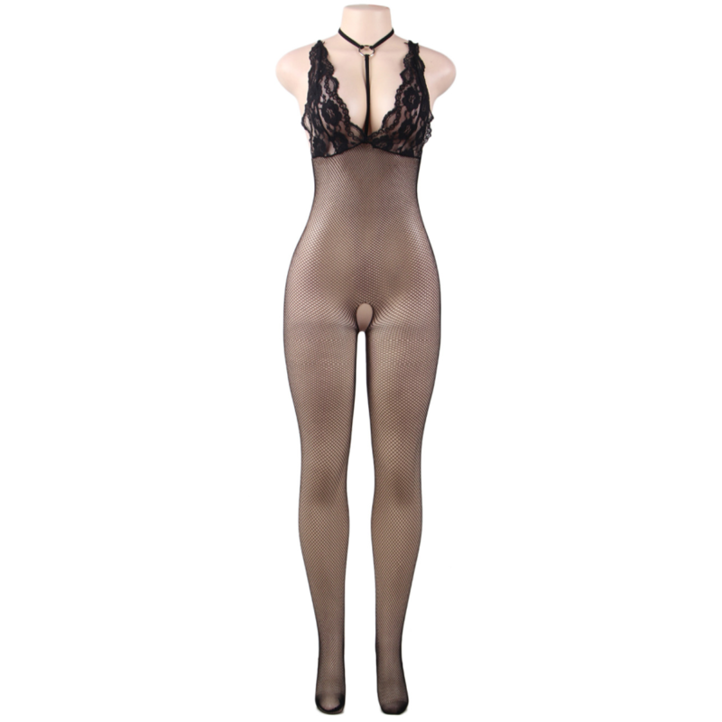 QUEEN LINGERIE - NETZ-BODYSTOCKING MIT ÖFFNUNG S/L