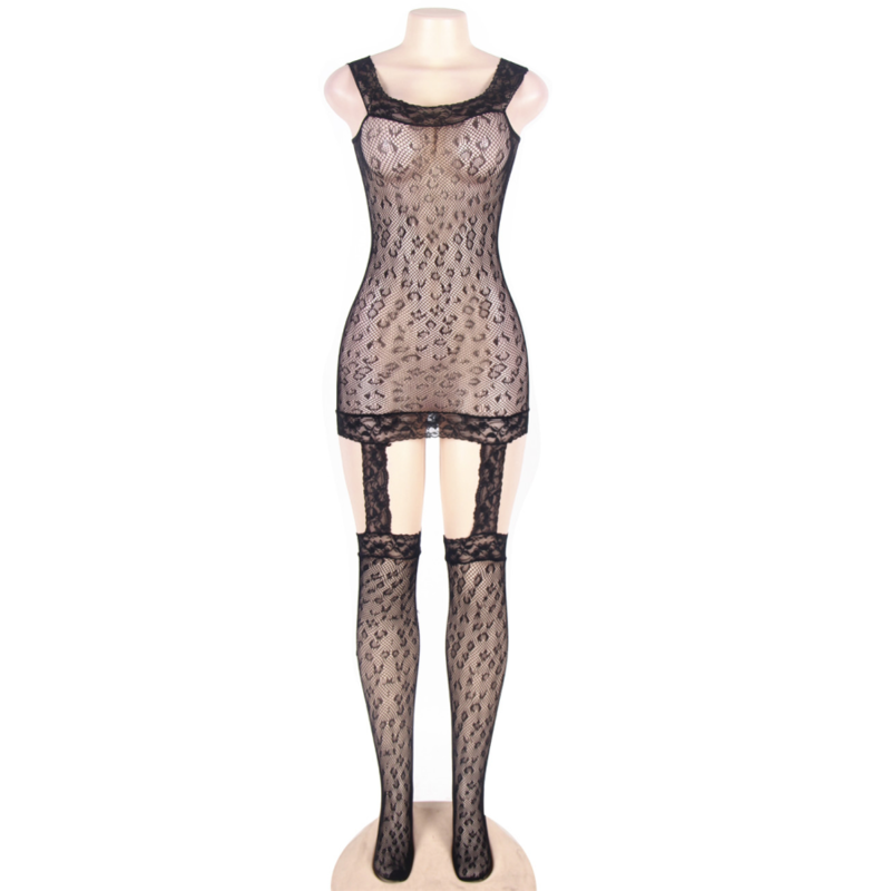 QUEEN LINGERIE - LEOPARD STYLE BODYSTOCKING S/L