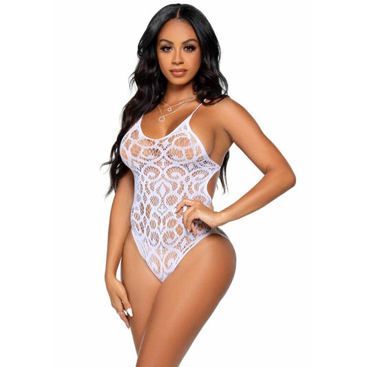 LEG AVENUE - SEAMLESS SCROLL LACE TEDDY - WEISS