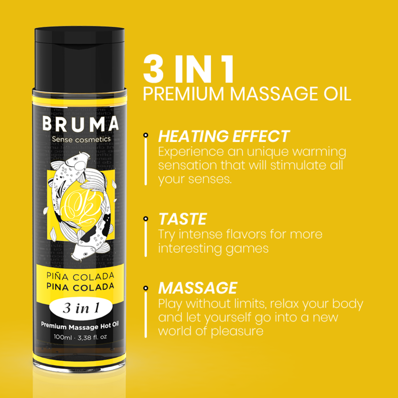 BRUMA - PREMIUM-MASSAGEÖL MIT WÄRMEEFFEKT, PINA COLADA-GESCHMACK 3 IN 1 - 100 ML