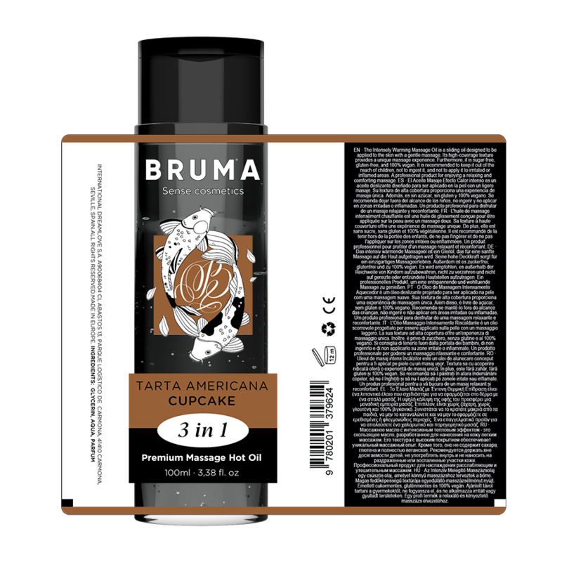 BRUMA - PREMIUM-MASSAGEÖL MIT WÄRMEEFFEKT, CUPCAKE-GESCHMACK 3 IN 1 - 100 ML