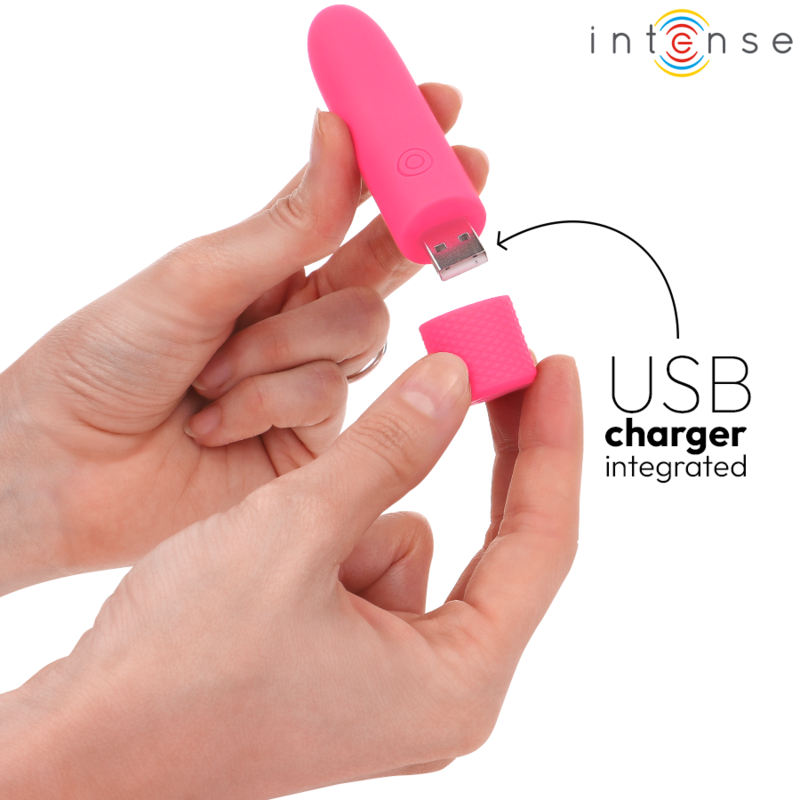 INTENSE - SYMONE USB WIEDERAUFLADBARER VIBRIERENDER BULLET 8 VIBRATIONEN ROSA 10 X 2,2 CM