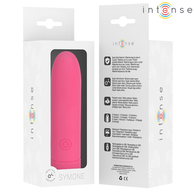 INTENSE - SYMONE USB WIEDERAUFLADBARER VIBRIERENDER BULLET 8 VIBRATIONEN ROSA 10 X 2,2 CM