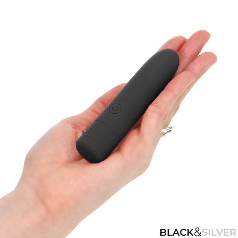 BLACK & SILVER - GERI USB WIEDERAUFLADBARER VIBRIERENDER BULLET 8 VIBRATIONEN SCHWARZ 10 X 2,2 CM