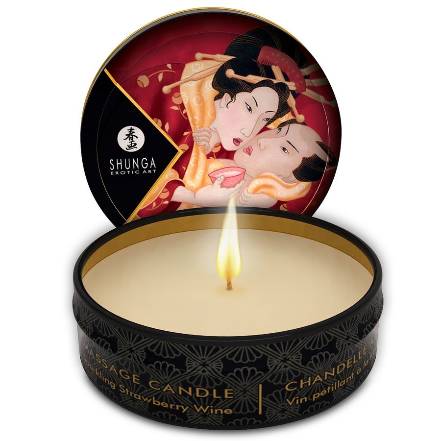 SHUNGA - MINI CARESS BY CANDELIGHT STRAWBERRY AND CAVA MASSAGE CANDLE 30 ML