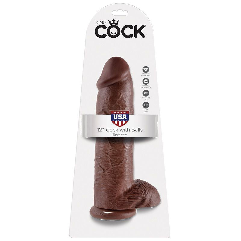 KING COCK - 12 DILDO MARRÓN CON HUEVOS 30,48 CM