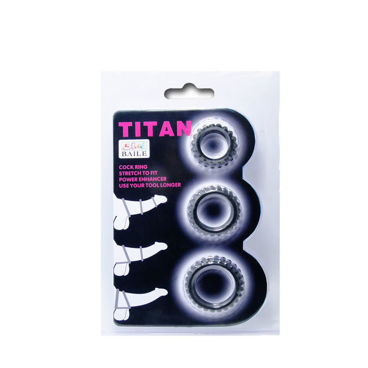 BAILE - TITAN SET 3PCS ANILLO PARA PENE NEGRO 2.8 + 2.4 + 1.9 CM 