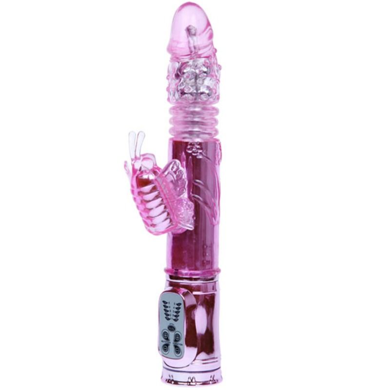 BAILE - VIBRADOR RECARGABLE CON ROTACIÓN Y ESTIMULADOR MARIPOSA PULSANTE