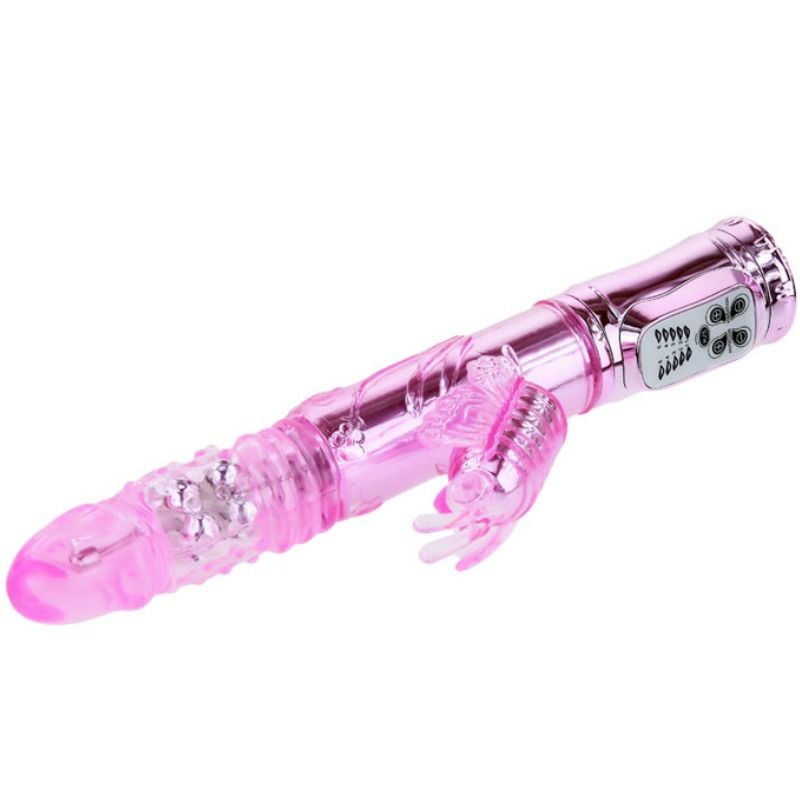 BAILE - VIBRADOR RECARGABLE CON ROTACIÓN Y ESTIMULADOR MARIPOSA PULSANTE