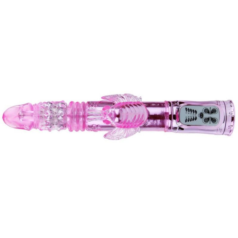 BAILE - VIBRADOR RECARGABLE CON ROTACIÓN Y ESTIMULADOR MARIPOSA PULSANTE