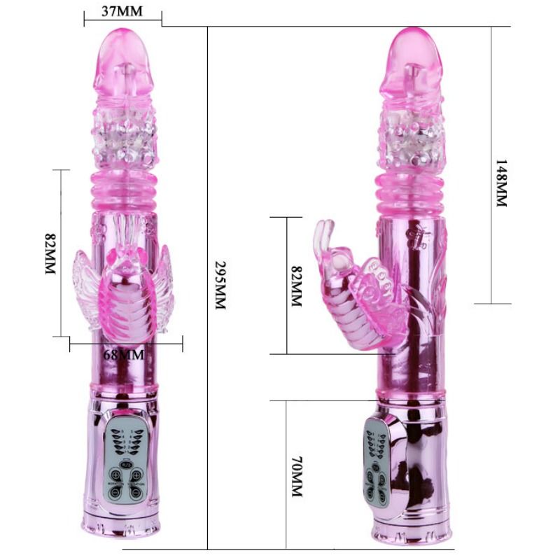 BAILE - VIBRADOR RECARGABLE CON ROTACIÓN Y ESTIMULADOR MARIPOSA PULSANTE