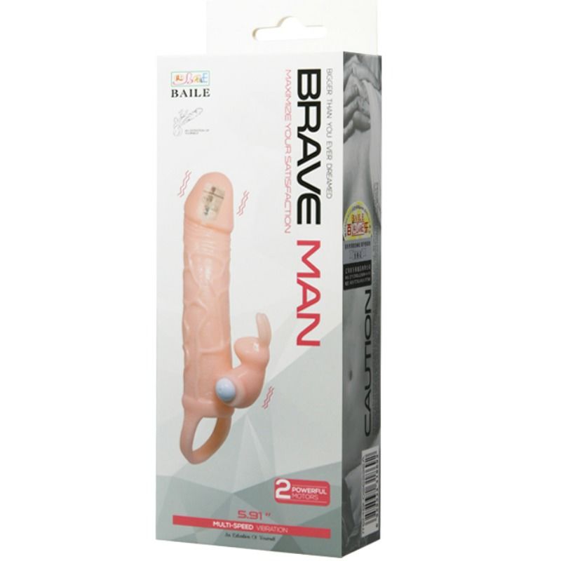 BAILE - BRAVE MAN PENIS COVER WITH RABBIT AND DOUBLE MOTOR MEAT 16.5 CM