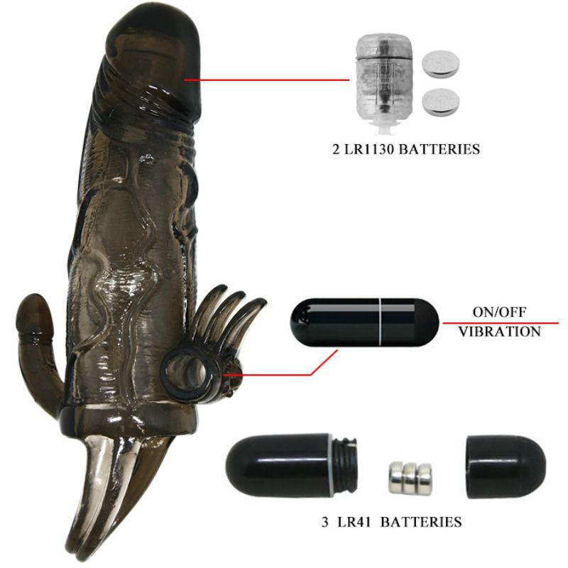 BAILE - BRAVE MAN PENISHEATH WITH CLITORIS AND ANAL STIMULATION DOUBLE BALL BLACK 16.5 CM