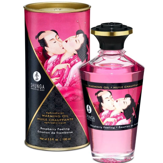 SHUNGA - ACEITE DE MASAJE CON EFECTO CALOR, SABOR INTENSO A FRAMBUESA, 100 ML