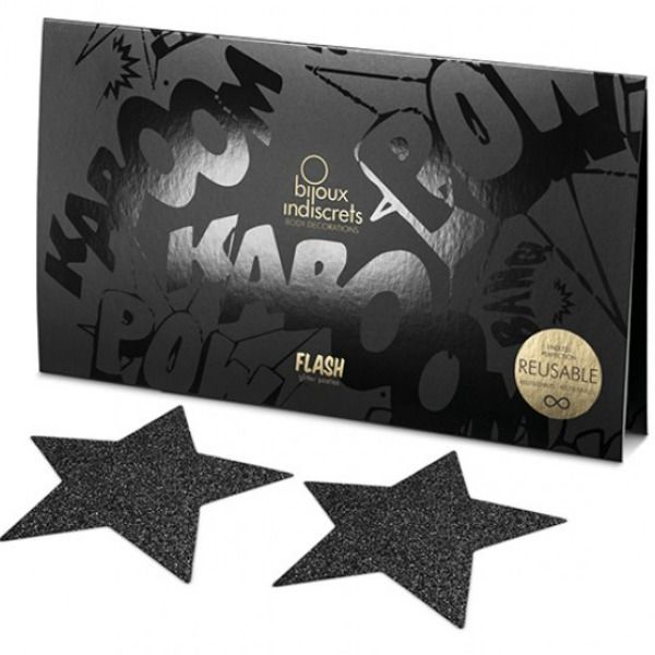 BIJOUX - TAPONES PARA PEZONES INDISCRETS BLACK STAR FLASH