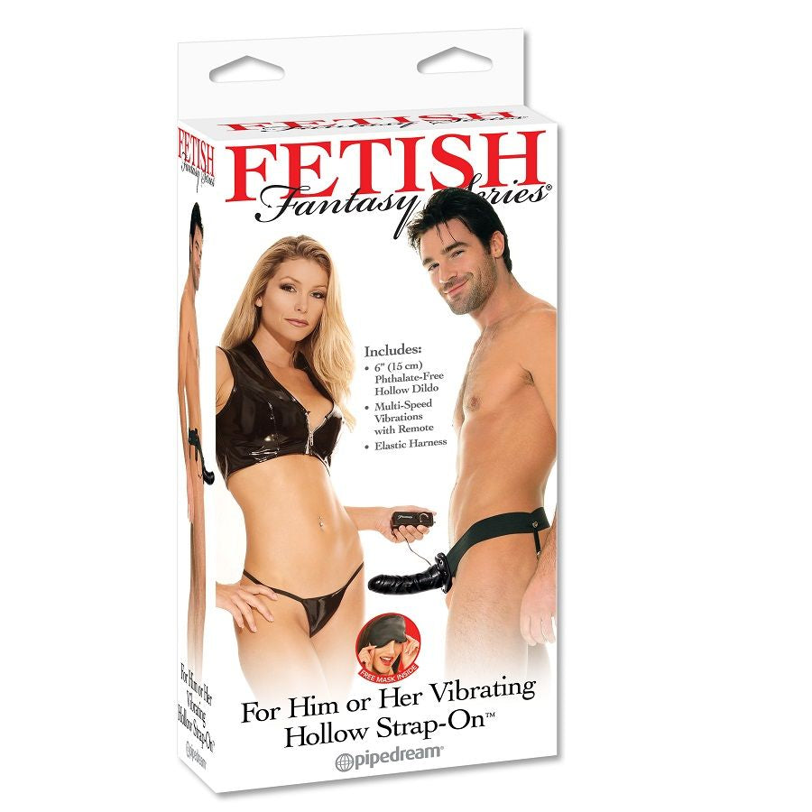 SERIE FETISH FANTASY - STRAP-ON HUECO VIBRADOR PARA ELLA O PARA ÉL, NEGRO