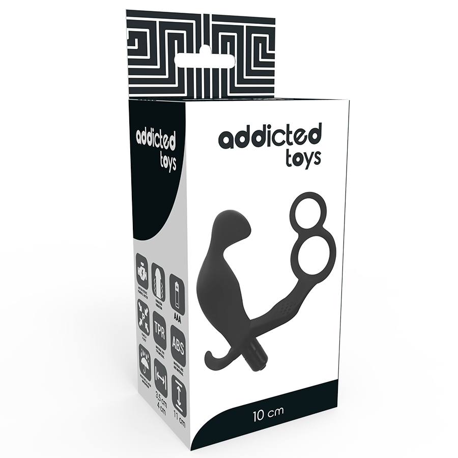 ADDICTED TOYS - ANALPLUG MIT DOPPELTEM PENISRING UND HODEN SCHWARZ